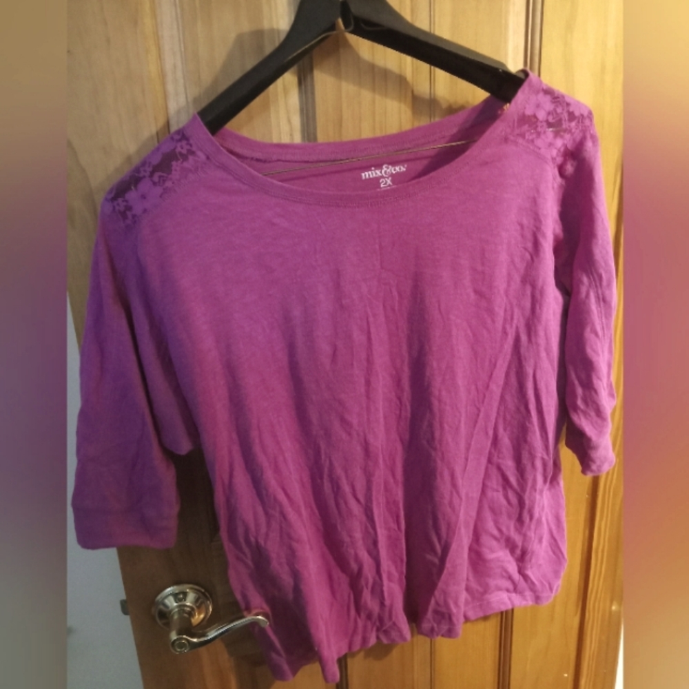 Magenta lace shoulder top